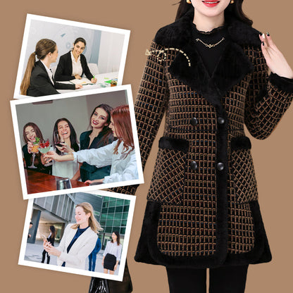 Elegante warme jas met kunstmatige kraag voor vrouwen