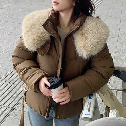 ❄️Offerte invernali❄️ Giacca corta calda da donna con collo a sbuffo e cerniera completa