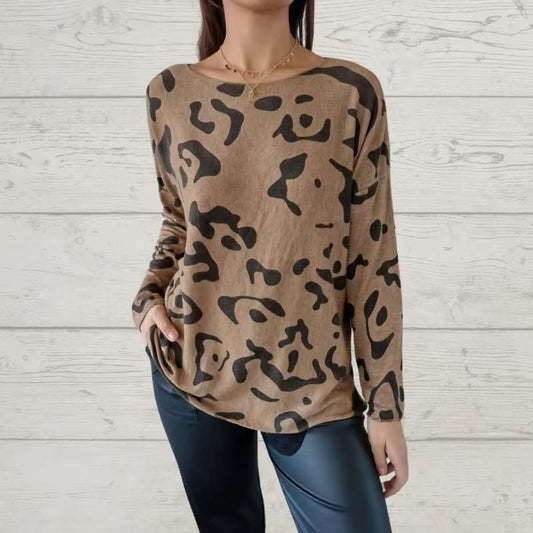 Long-sleeved T-shirt with Italian animal patterns for women