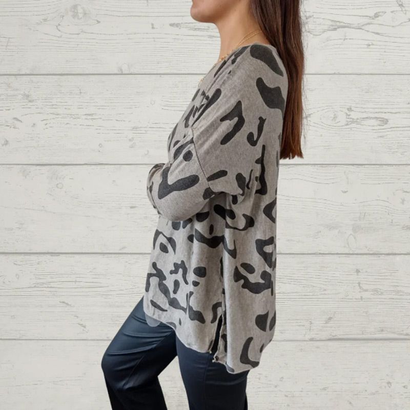 T-shirt a maniche lunghe con motivi di animali italiani per le donne