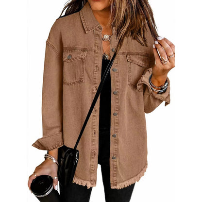 🔥Solange der Vorrat reicht 40 % Rabatt!🎉Zerrissene Jeansjacke mit Schnittkante für Damen