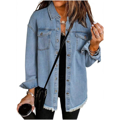 🔥Solange der Vorrat reicht 40 % Rabatt!🎉Zerrissene Jeansjacke mit Schnittkante für Damen