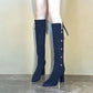 Spitze Spitze Klotzige Ferse Warme Lange Stiefel