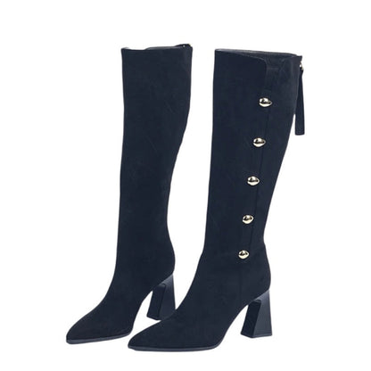 Spitze Spitze Klotzige Ferse Warme Lange Stiefel
