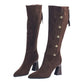 Spitze Spitze Klotzige Ferse Warme Lange Stiefel