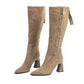 Spitze Spitze Klotzige Ferse Warme Lange Stiefel