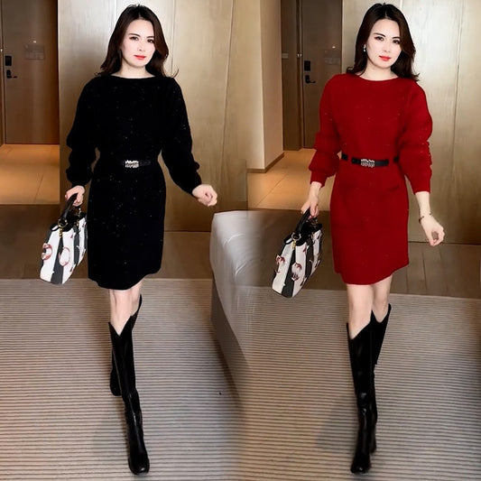 🎉Happy New Year! 50% OFF 🛍️Round Neck Long Sleeve Sweater Dress