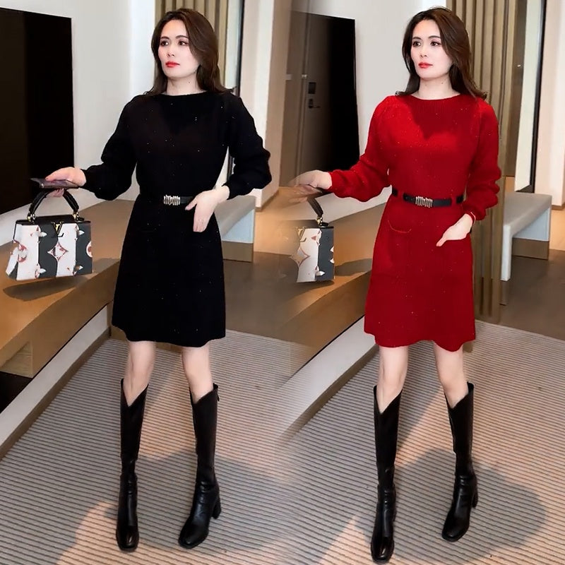 🎉Buon Anno! 50% di sconto 🛍️Abito in maglia a maniche lunghe con scollo tondo