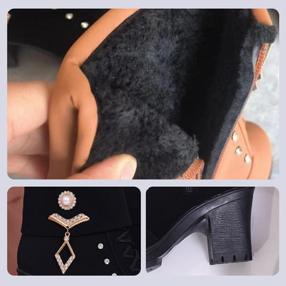 🔥Solange der Vorrat reicht 40 % Rabatt!🎉Damen Stiefeletten mit dickem Absatz und Strass-Dekor