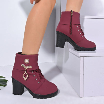 🔥Solange der Vorrat reicht 40 % Rabatt!🎉Damen Stiefeletten mit dickem Absatz und Strass-Dekor
