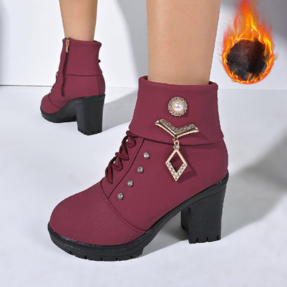 🔥Solange der Vorrat reicht 40 % Rabatt!🎉Damen Stiefeletten mit dickem Absatz und Strass-Dekor