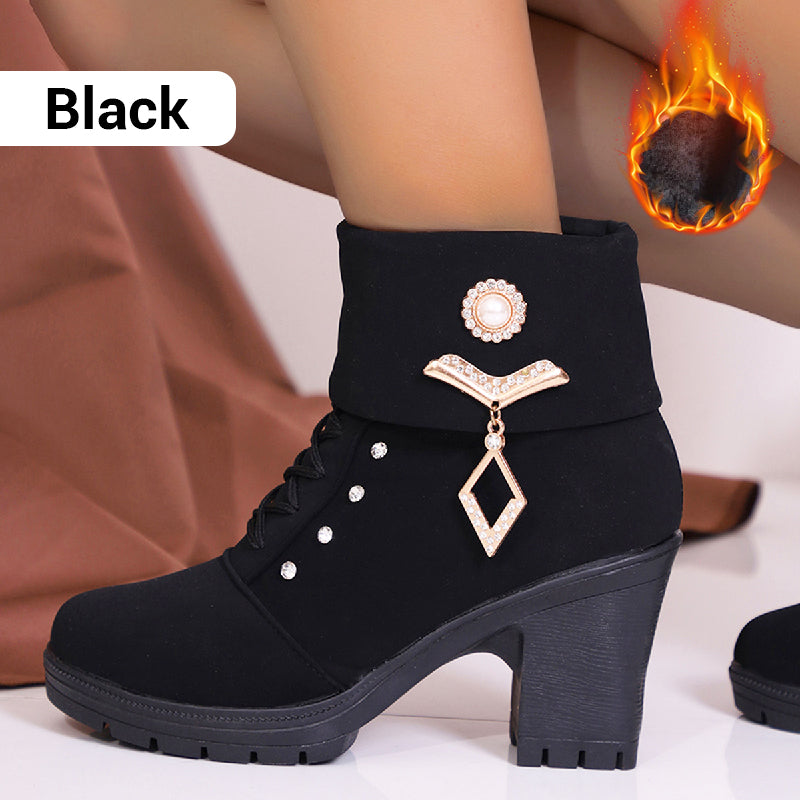 🔥Solange der Vorrat reicht 40 % Rabatt!🎉Damen Stiefeletten mit dickem Absatz und Strass-Dekor