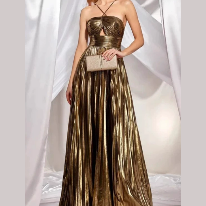 Elegante maxi avondjurk met spaghetti balk