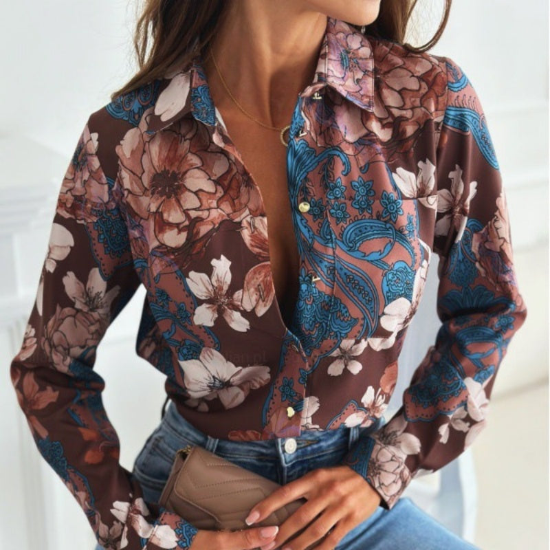 Mode met dames multicolor bedrukt omkering shirt