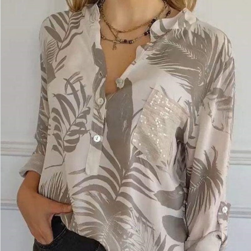 ❤️‍🔥👗Модни женски топ са штампом и V-изрезом