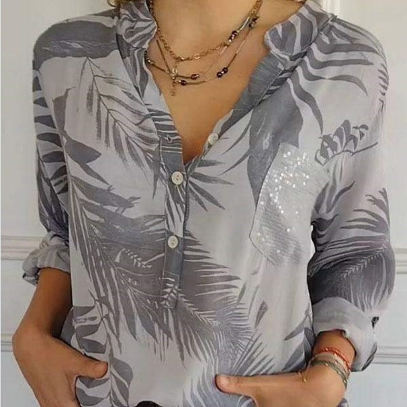❤️‍🔥👗Модни женски топ са штампом и V-изрезом