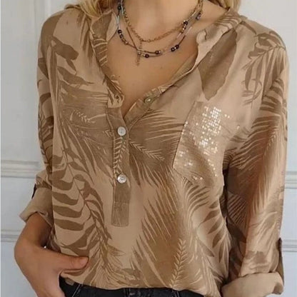 ❤️‍🔥👗Модни женски топ са штампом и V-изрезом