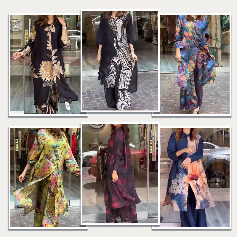 Camicia da due parti con risvolto e pantaloni per donne