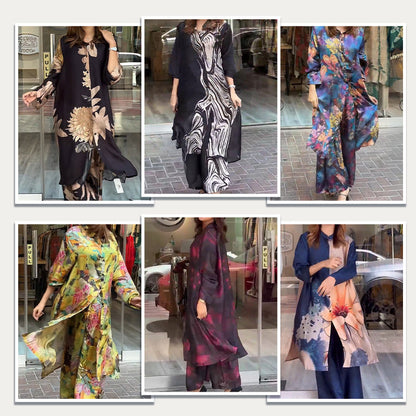 Camicia da due parti con risvolto e pantaloni per donne