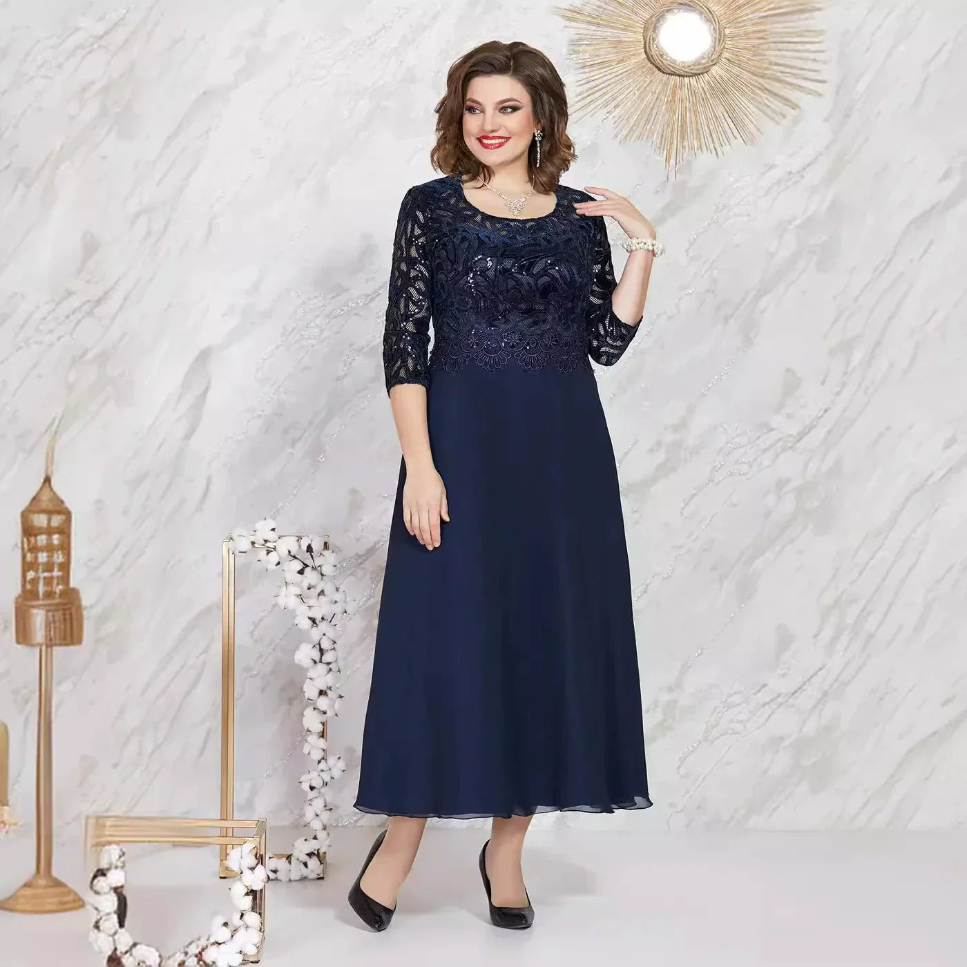 👗Vårnyheter Tidsbegränsad 50% rabatt✨Elegant spetsklänning i plusstorlek