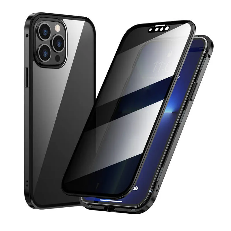 Magnetische doppelseitige Telefonhülle aus gehärtetem Glas mit Anti-Peeping-Effekt für die iPhone-Serie 11-16