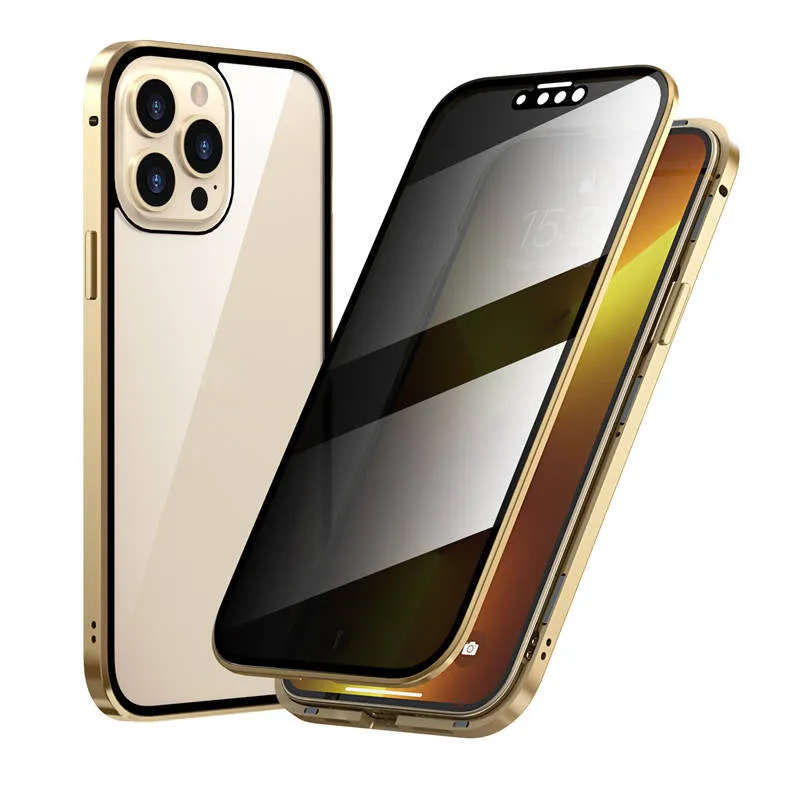Magnetische doppelseitige Telefonhülle aus gehärtetem Glas mit Anti-Peeping-Effekt für die iPhone-Serie 11-16