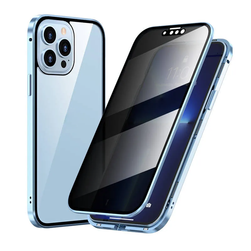 Magnetische doppelseitige Telefonhülle aus gehärtetem Glas mit Anti-Peeping-Effekt für die iPhone-Serie 11-16