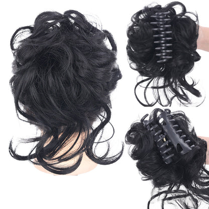 Messig bun hårdel, bølgepunkt krøllete chignon hestehale hårdel for daglig bruk