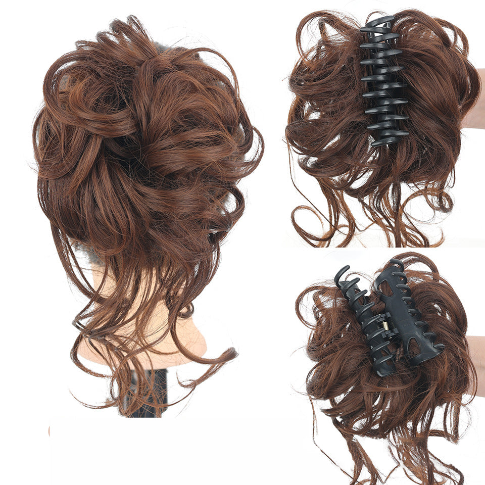 Messig bun hårdel, bølgepunkt krøllete chignon hestehale hårdel for daglig bruk