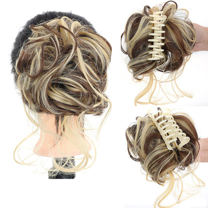 Messig bun hårdel, bølgepunkt krøllete chignon hestehale hårdel for daglig bruk