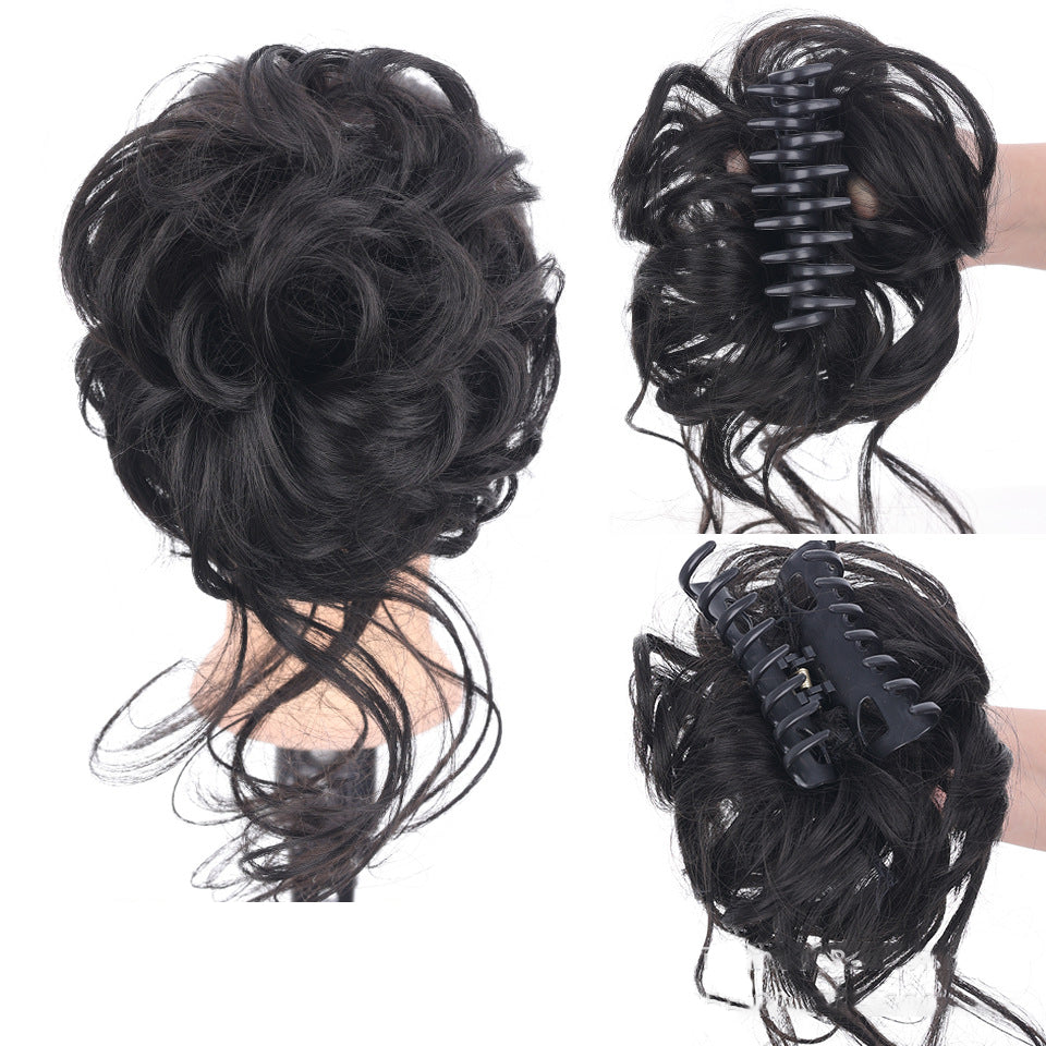 Messig bun hårdel, bølgepunkt krøllete chignon hestehale hårdel for daglig bruk