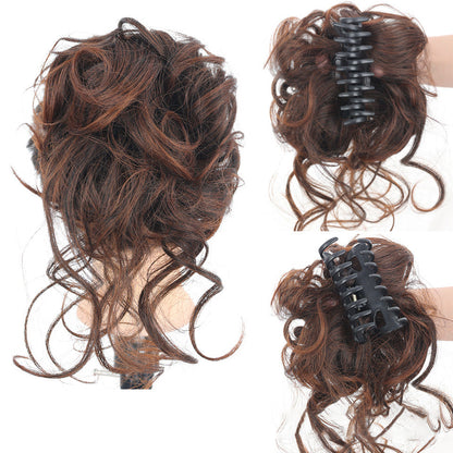 Messig bun hårdel, bølgepunkt krøllete chignon hestehale hårdel for daglig bruk