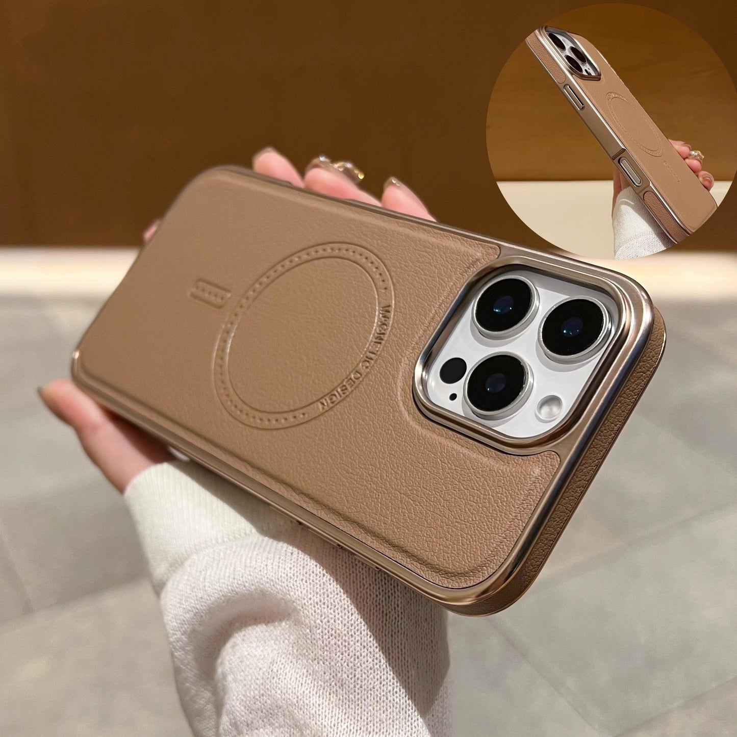 Konstläderskydd med magnetisk laddningsfunktion för iPhone