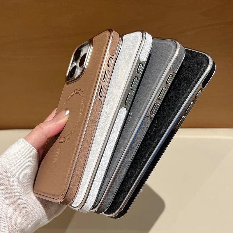 Konstläderskydd med magnetisk laddningsfunktion för iPhone