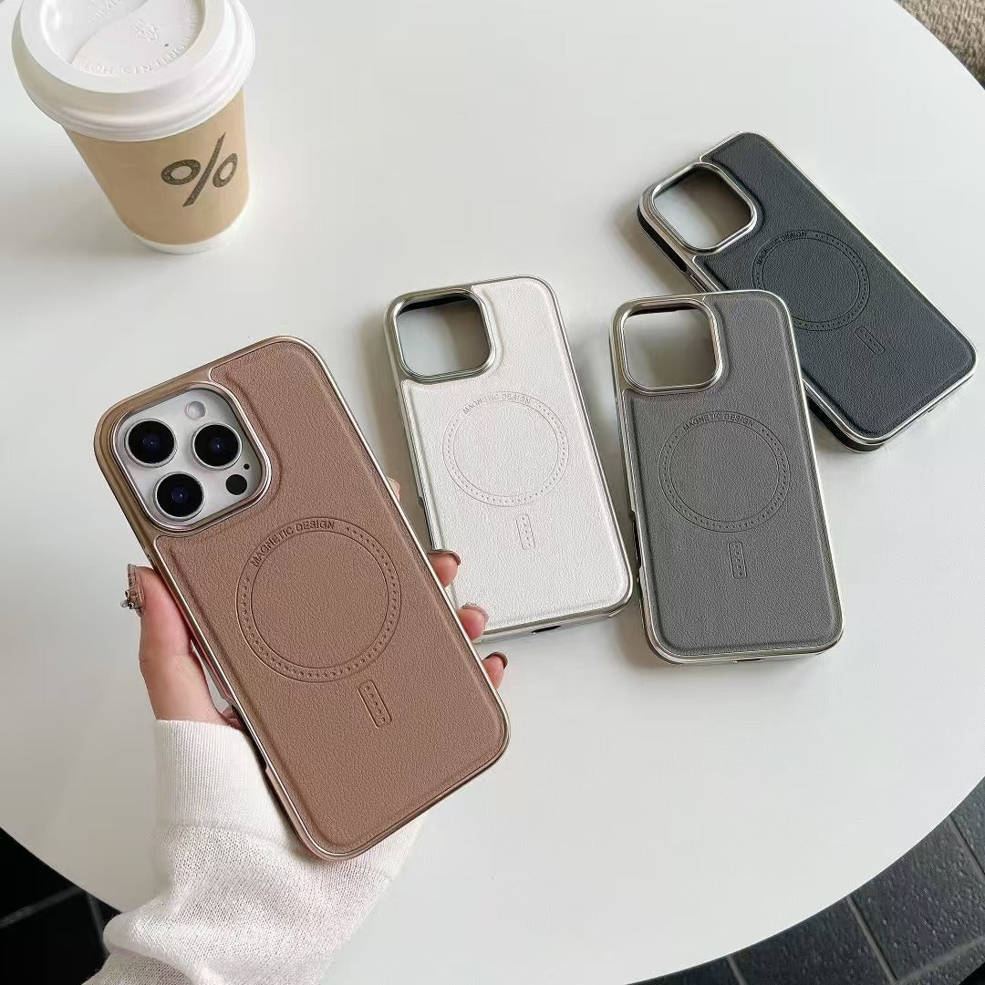 Konstläderskydd med magnetisk laddningsfunktion för iPhone