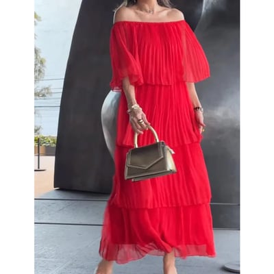 🔥Wat moet ik morgen aandoen?👗Elegante maxi-jurk met chiffoncake voor dames