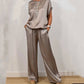 Damen Satin Kurzarm Top & Hose 2-teiliges Set