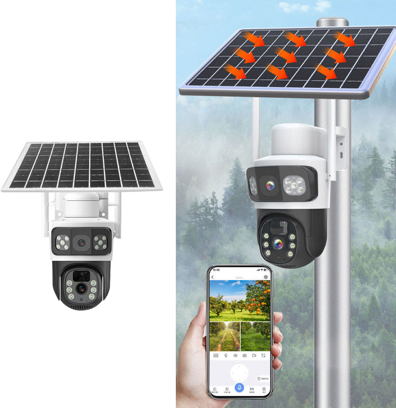 Caméras de sécurité solaire sans fil pour une utilisation en plein air avec une double lentille