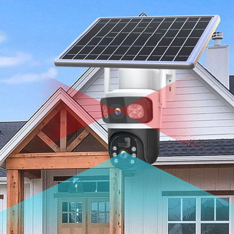 Caméras de sécurité solaire sans fil pour une utilisation en plein air avec une double lentille