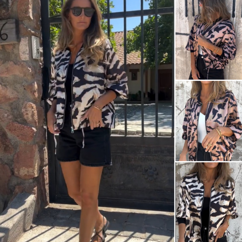 ⏳Begrenzte Zeit 50% Rabatt💥Bomberjacke mit Reißverschluss und Zebra-Print für Damen im Herbst