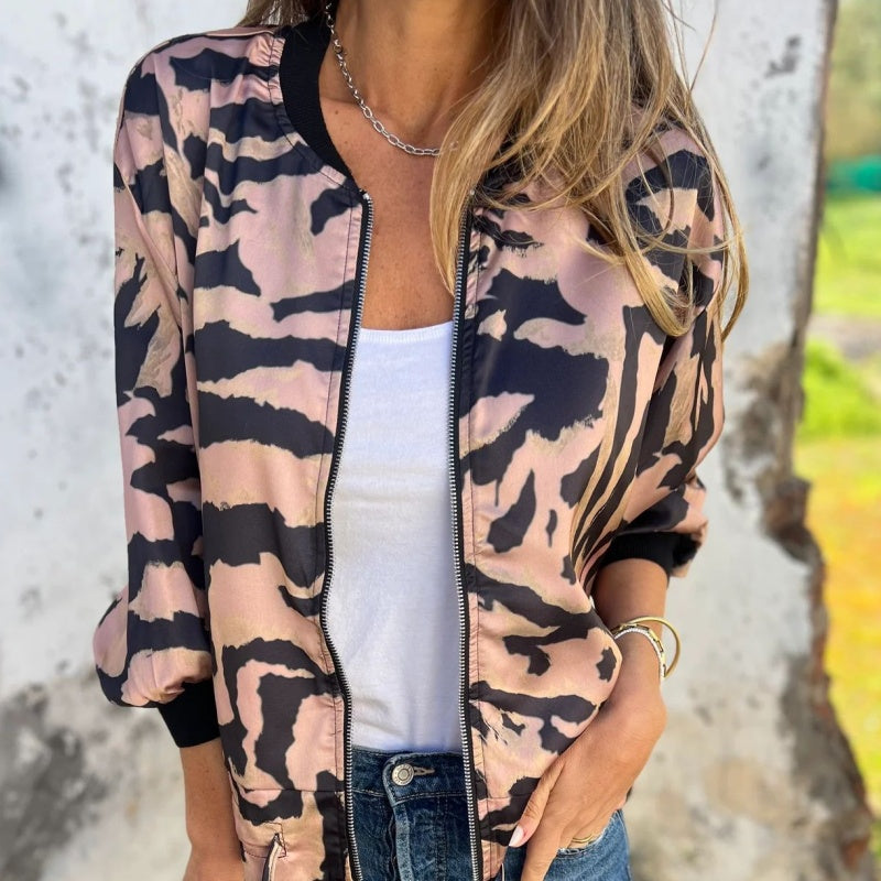 ⏳Begrenzte Zeit 50% Rabatt💥Bomberjacke mit Reißverschluss und Zebra-Print für Damen im Herbst