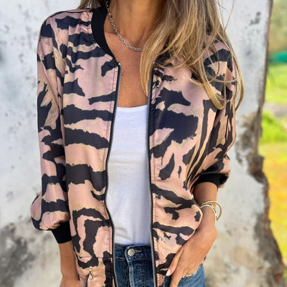 ⏳Begrenzte Zeit 50% Rabatt💥Bomberjacke mit Reißverschluss und Zebra-Print für Damen im Herbst