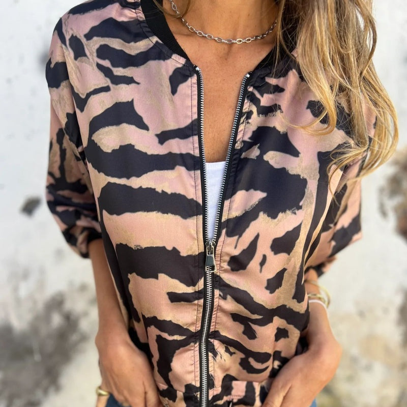 ⏳Begrenzte Zeit 50% Rabatt💥Bomberjacke mit Reißverschluss und Zebra-Print für Damen im Herbst