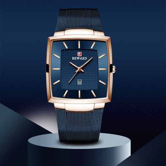 Men Ultra-Dünne square quartz train with a mesh bracelet