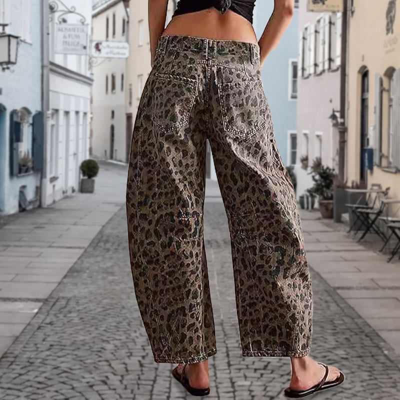 🐆Врућа распродаја👖 Лежерне, широке панталоне са леопард принтом и џеповима💖