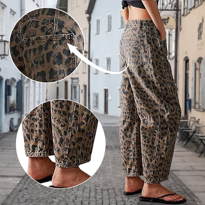🐆Врућа распродаја👖 Лежерне, широке панталоне са леопард принтом и џеповима💖