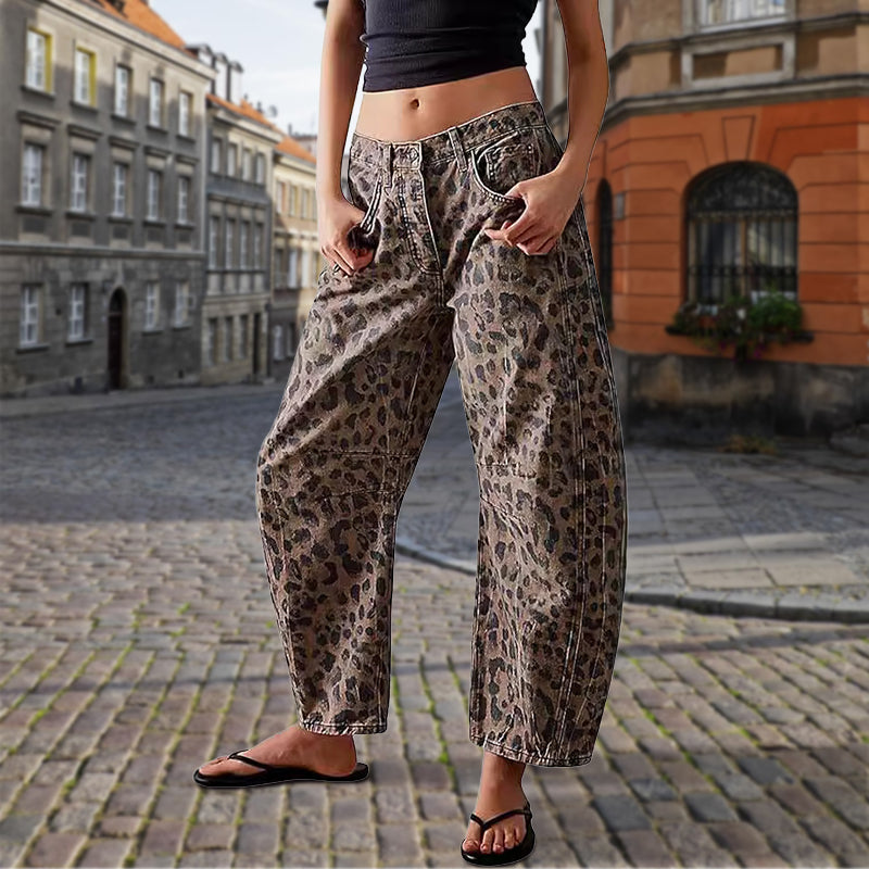 🐆Врућа распродаја👖 Лежерне, широке панталоне са леопард принтом и џеповима💖