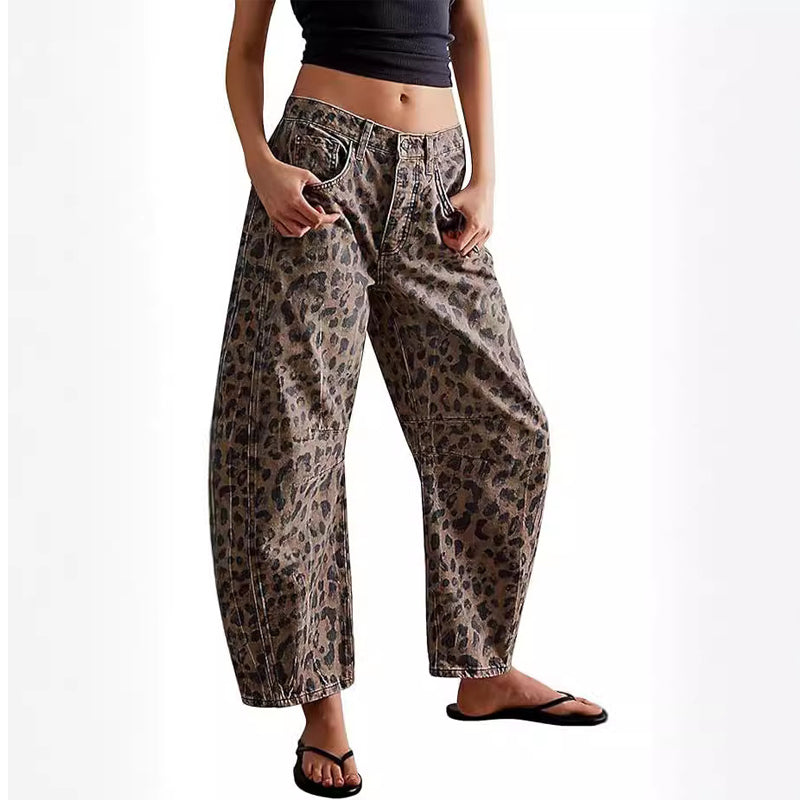 🐆Врућа распродаја👖 Лежерне, широке панталоне са леопард принтом и џеповима💖