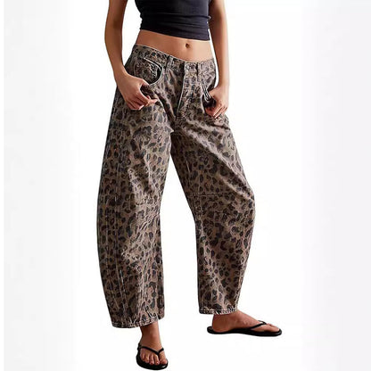 🐆Врућа распродаја👖 Лежерне, широке панталоне са леопард принтом и џеповима💖