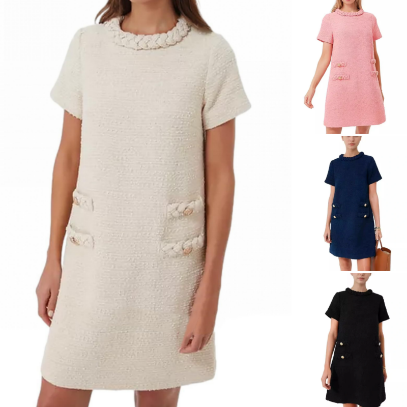 Women's elegant tweed dress with short sleeves